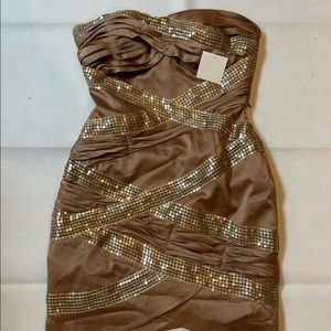 Arden B strapless Cocktail Dress, tan with sequencing, Womens XS, NWT